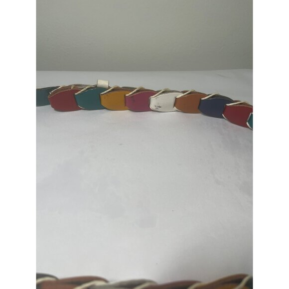 Braided Belt With Silver Buckle Multicolor Genuine Leather - Picture 7 of 7